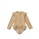 Sille Swim Jumpsuit, Seersucker Stripe: Golden Caramel / White